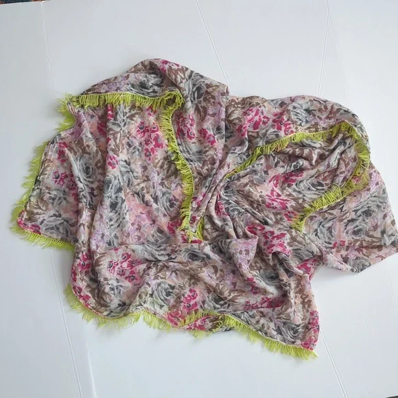 American Eagle Pareo Sarong Beach Wrap Scarf Water Color Eyelash Fringe - Picture 9 of 9